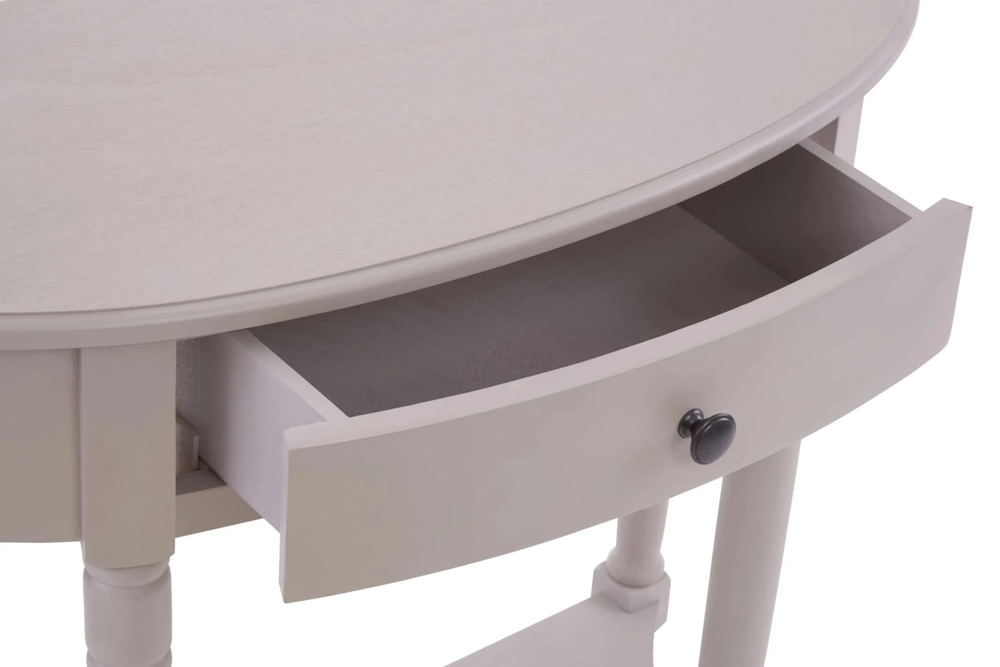 Heritage Grey Putty Half Moon One Drawer Wooden Console Table - Tables, photo 7 of 8