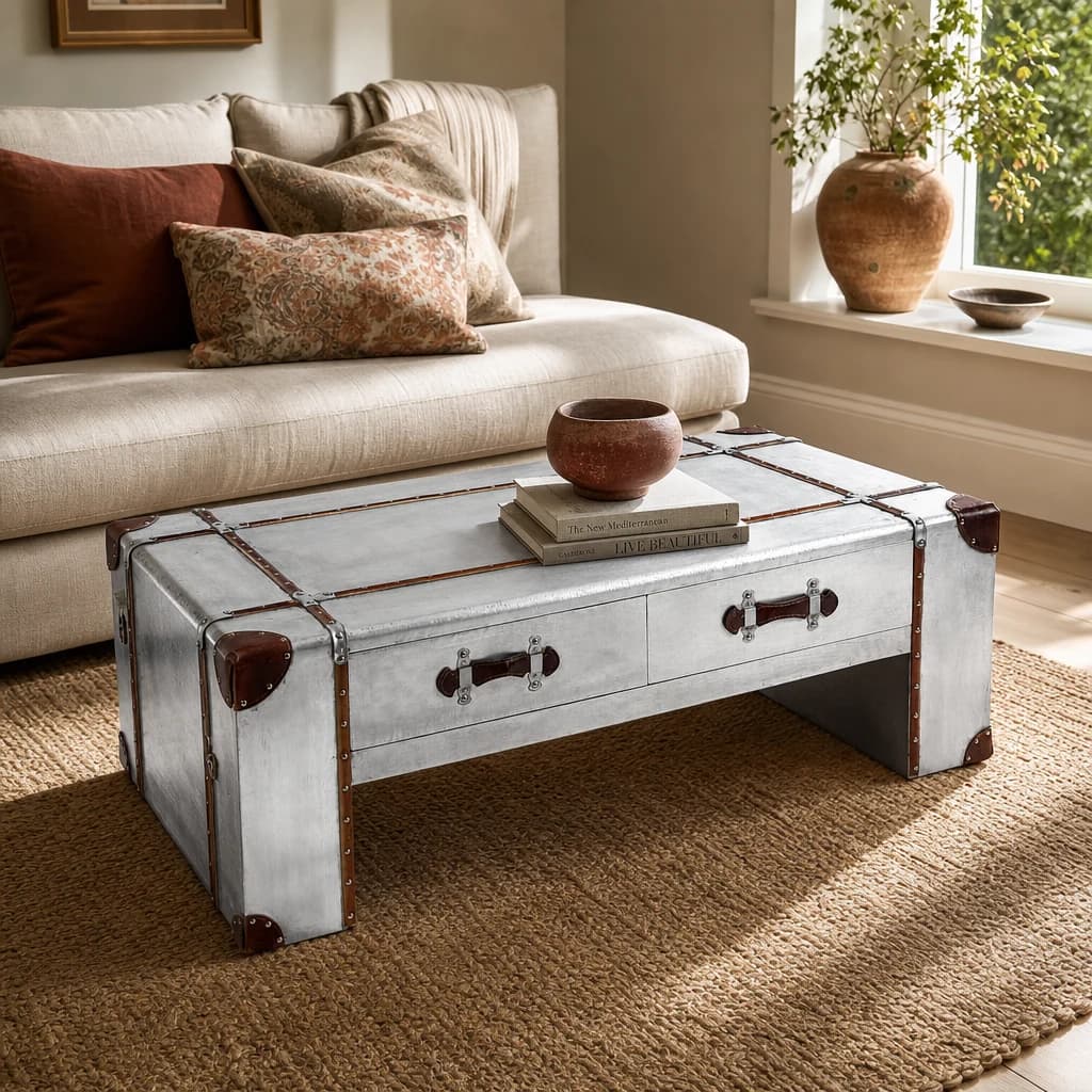Avro Aluminum Trunk Style Coffee Table with 2 Drawers - Tables, photo 1 of 2