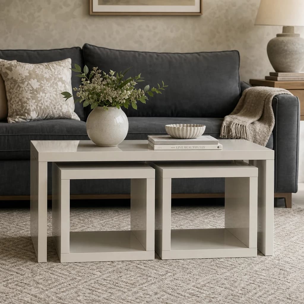 Madrid Grey High Gloss Set of 3 Nesting Coffee Tables - Tables, photo 1 of 3