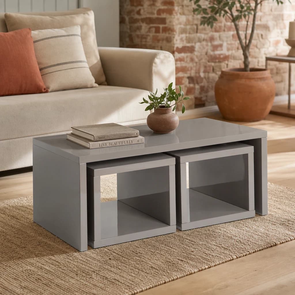 Madrid Dark Grey High Gloss Set of 3 Nesting Coffee Tables - Tables, photo 1 of 2