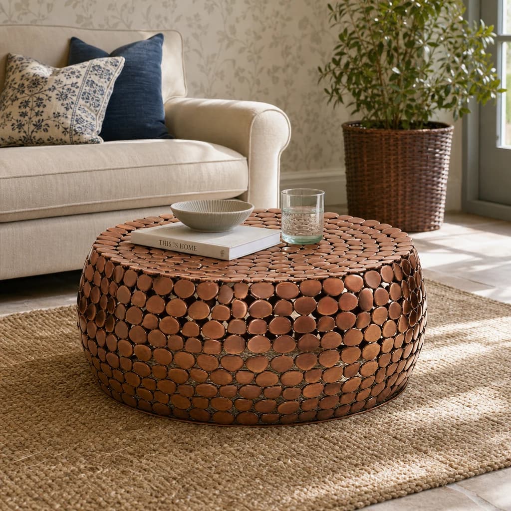 Templar Copper Finish Pebble Design Round Coffee Table - Tables, photo 1 of 2