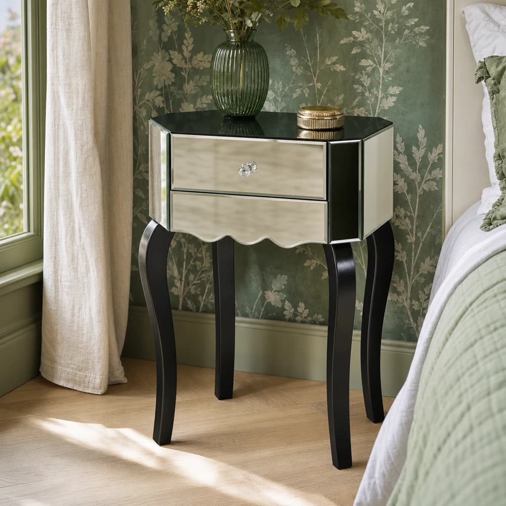 Orchid 1 Drawer Mirrored Glass Side Table - Tables, photo 1 of 2