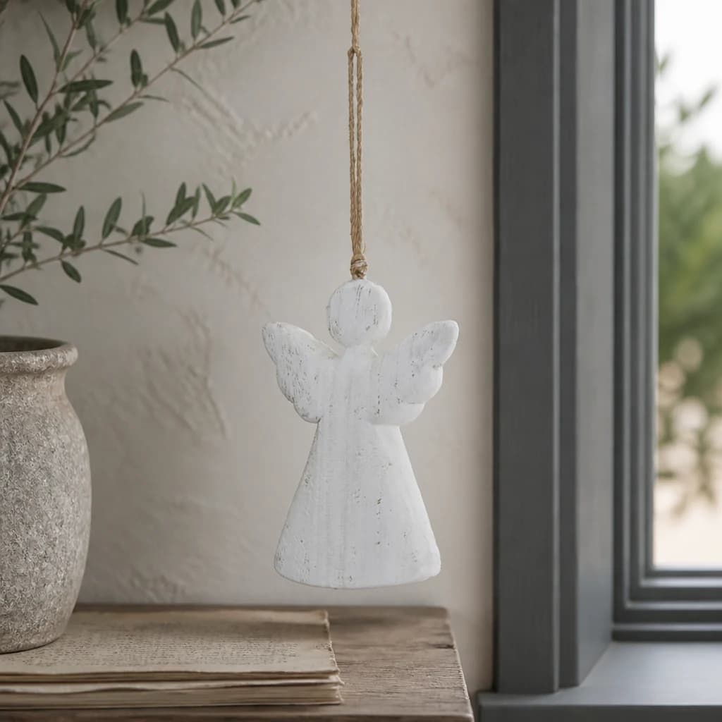 Large Whitewashed Rustic Hanging Angel - Decorative, photo 1 of 3