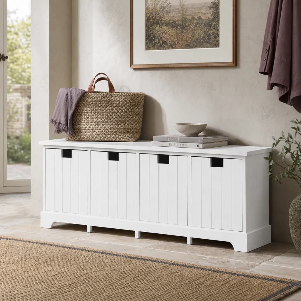 New England White Storage Bench with 4 Drawers - Seating, photo 1 of 7