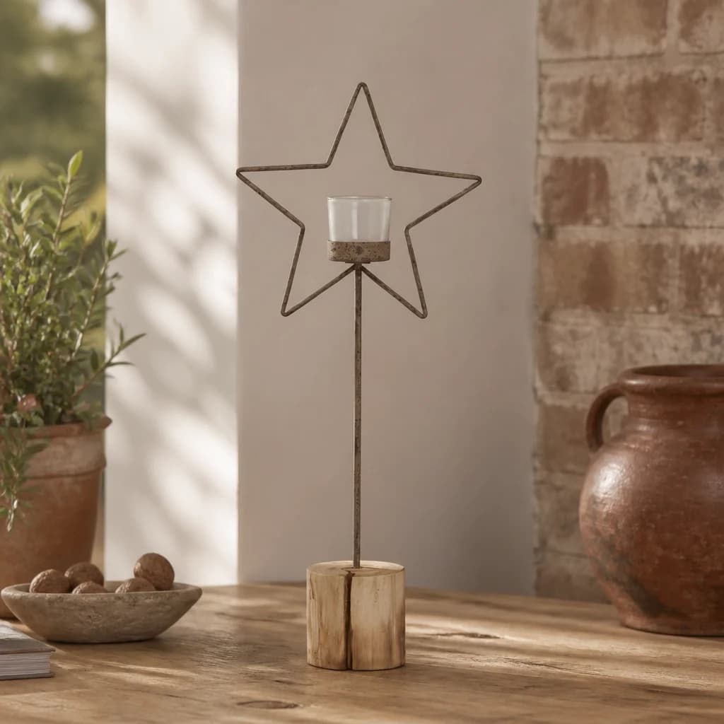 Natural Rustic Star On Wood Stand With Glass Votive - Candles, photo 1 of 5