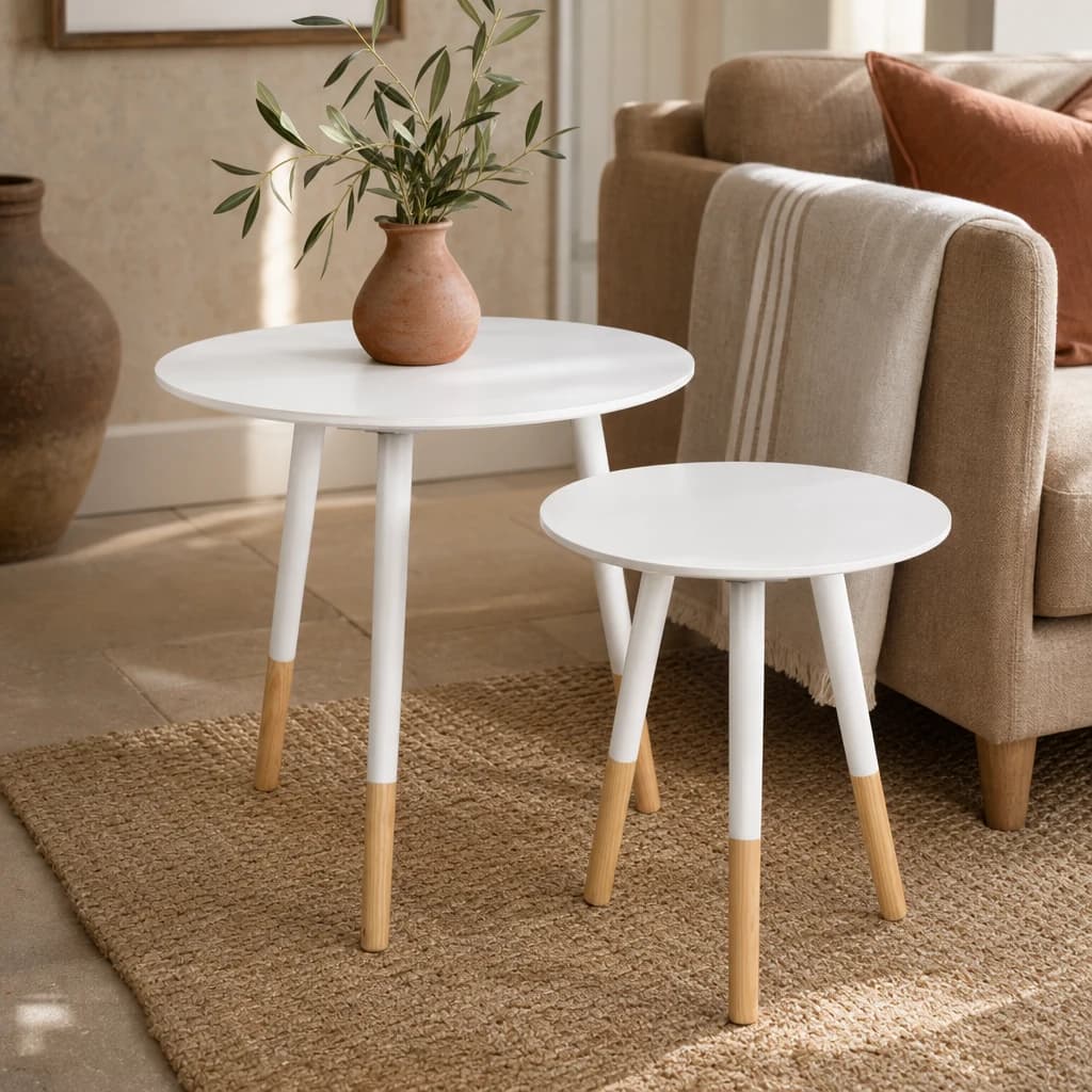 Viborg Set Of Two White Round Side Tables - Tables, photo 1 of 4
