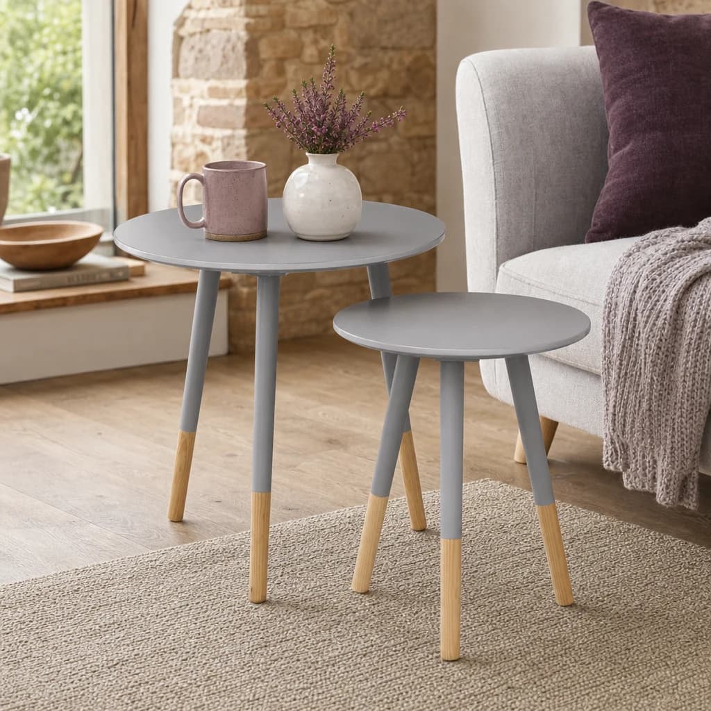 Viborg Set Of Two Grey Round Side Tables - Tables, photo 1 of 3
