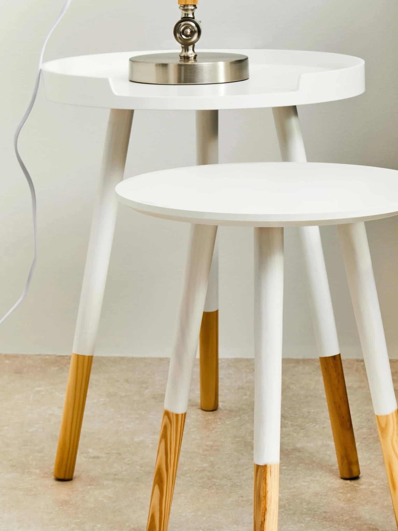 Viborg White And Natural Round Side Table - Tables, photo 3 of 4