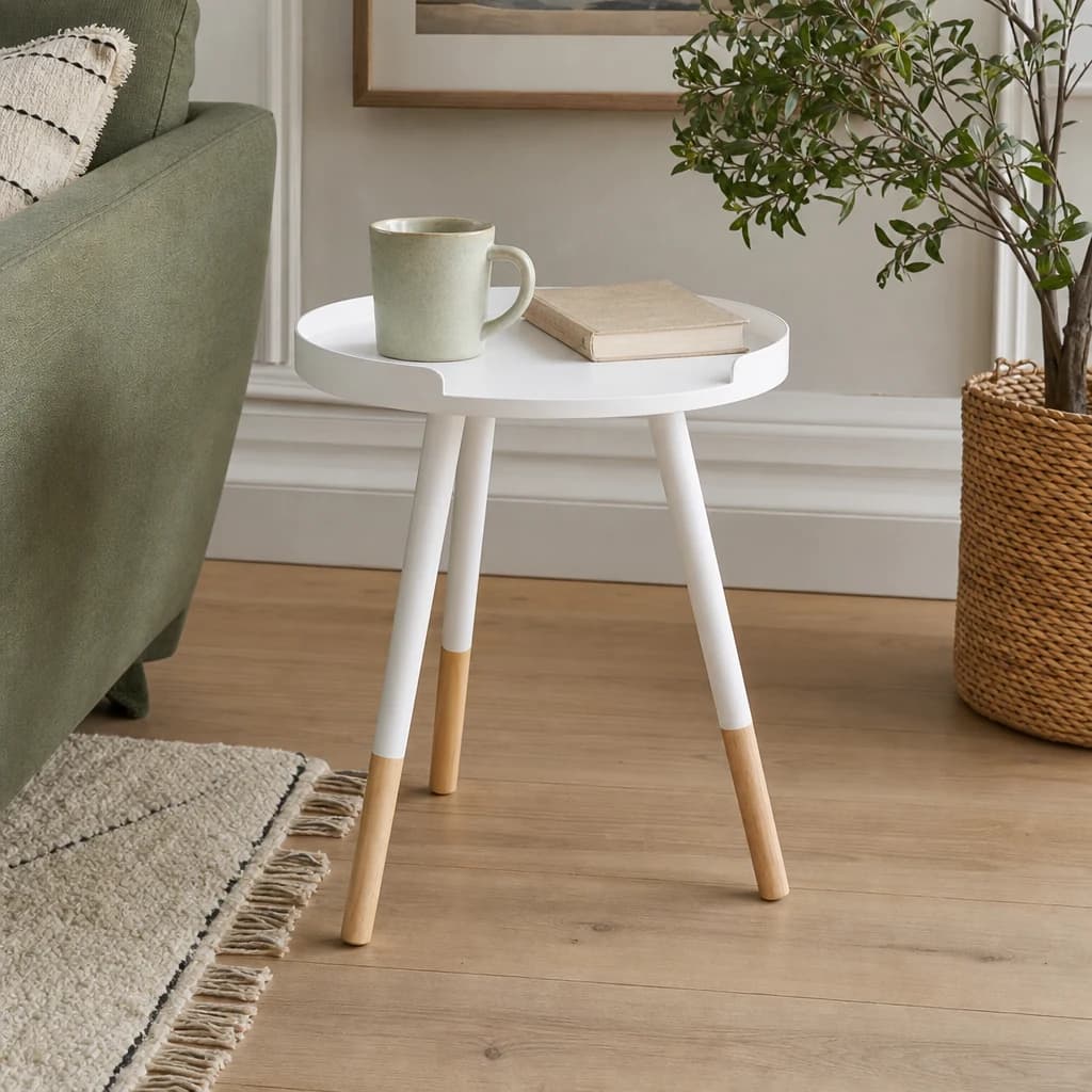 Viborg White And Natural Round Side Table - Tables, photo 1 of 4