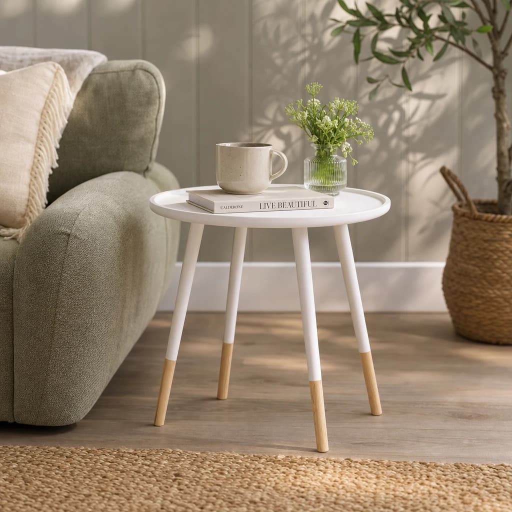 Viborg White And Natural Small Round Side Table - Tables, photo 1 of 3