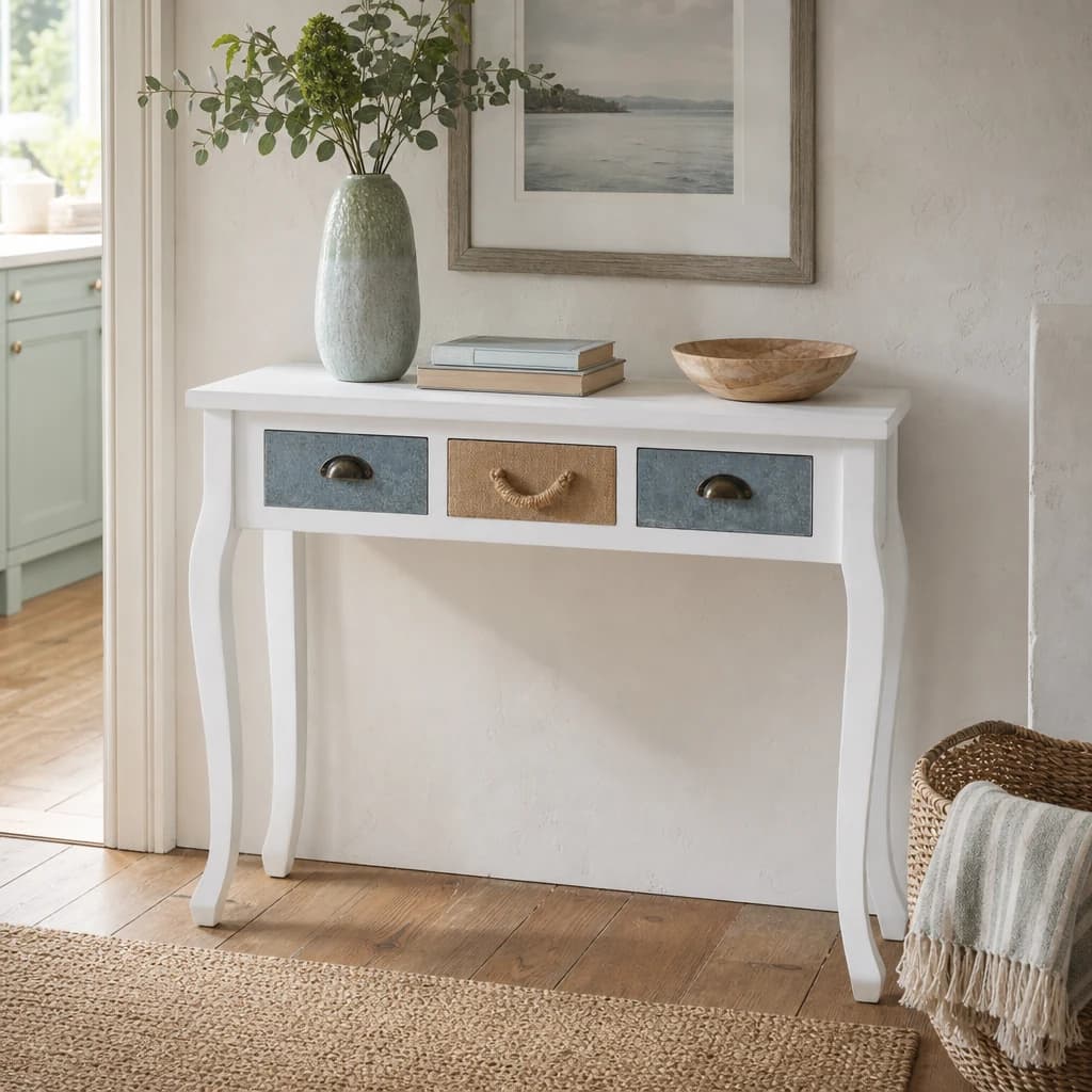 Weymouth White Finish Console Table with Multicolour Drawers - Tables, photo 1 of 7