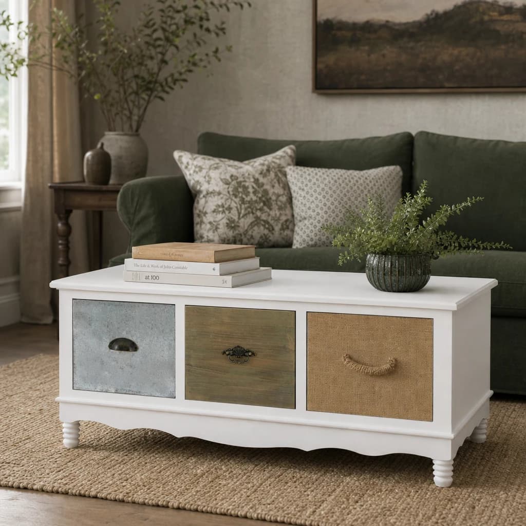 Weymouth White Finish Coffee Table with Multicolour Drawers - Tables, photo 1 of 7