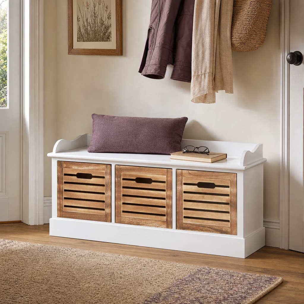 Portsmouth White and Natural Wooden Bench with Drawers - Bookcases & shelving, photo 1 of 5