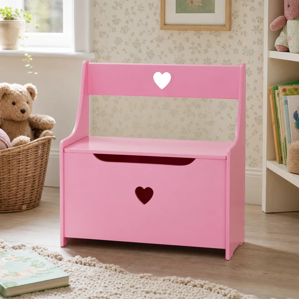 Kids Pink Heart Design Storage Box And Seat - Decorative, photo 1 of 5