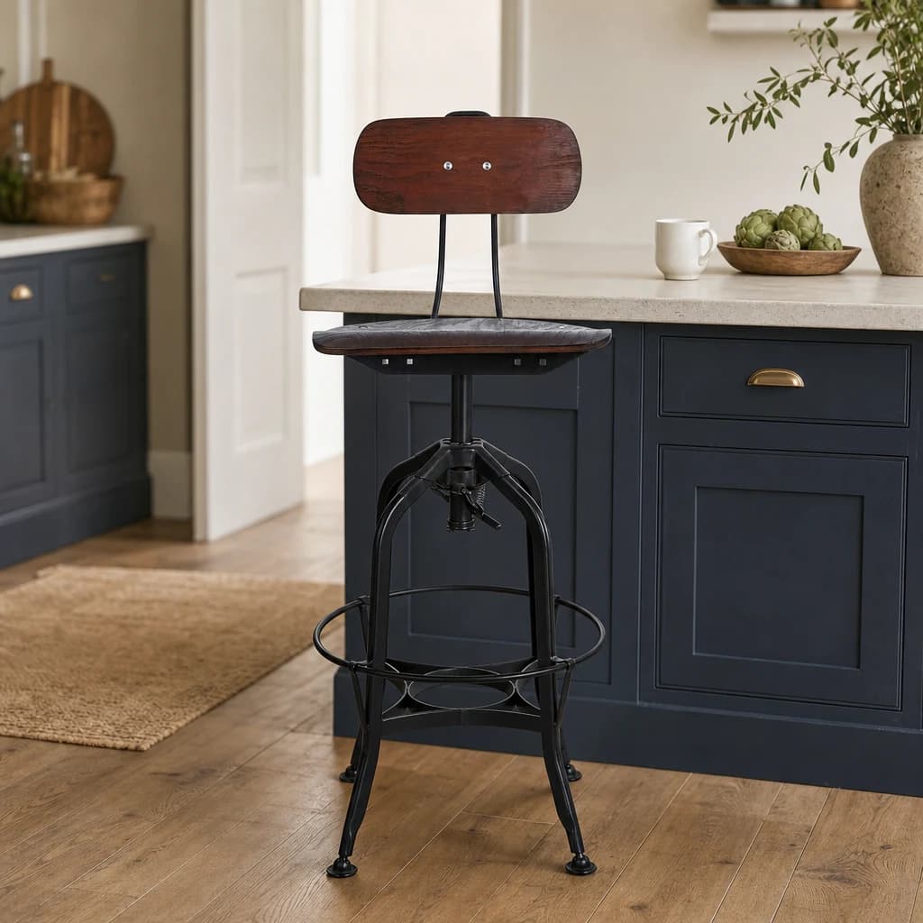 New Foundry Adjustable Wooden Seat Bar Stool - Seating, photo 1 of 8