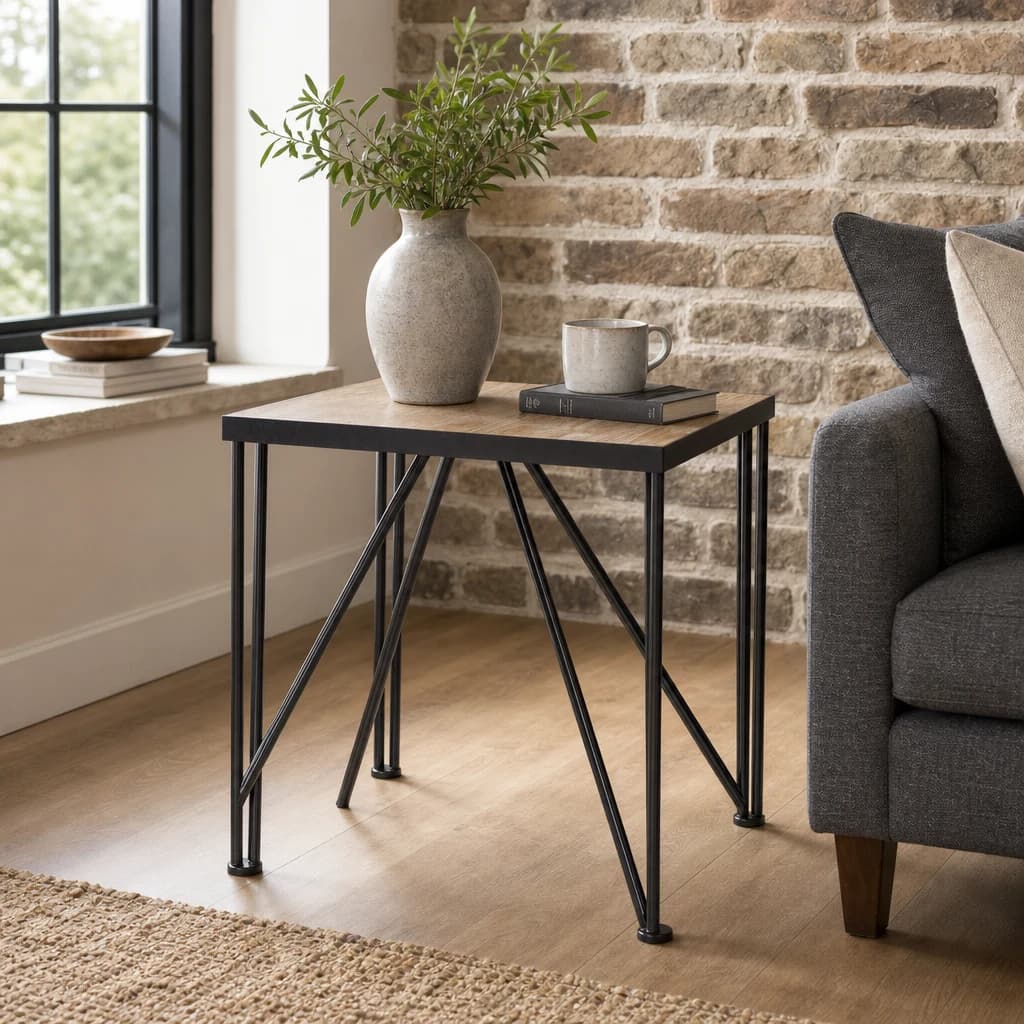 New Foundry Wooden Square Side Table with Metal Legs - Tables, photo 1 of 4