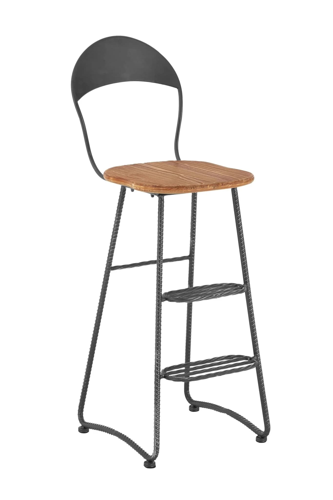 New Foundry Wood and Black Metal Bar Chair - Seating, photo 2 of 4