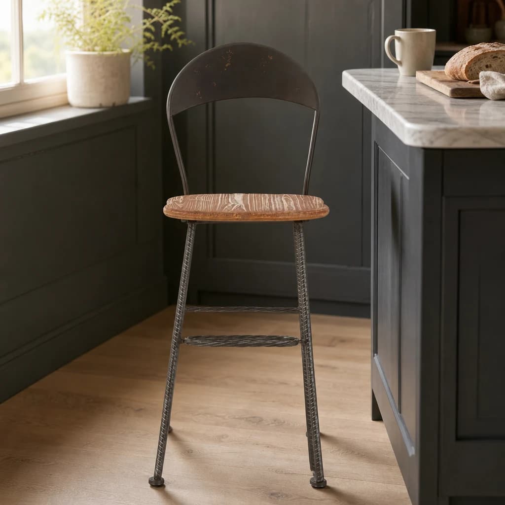 New Foundry Wood and Black Metal Bar Chair - Seating, photo 1 of 4
