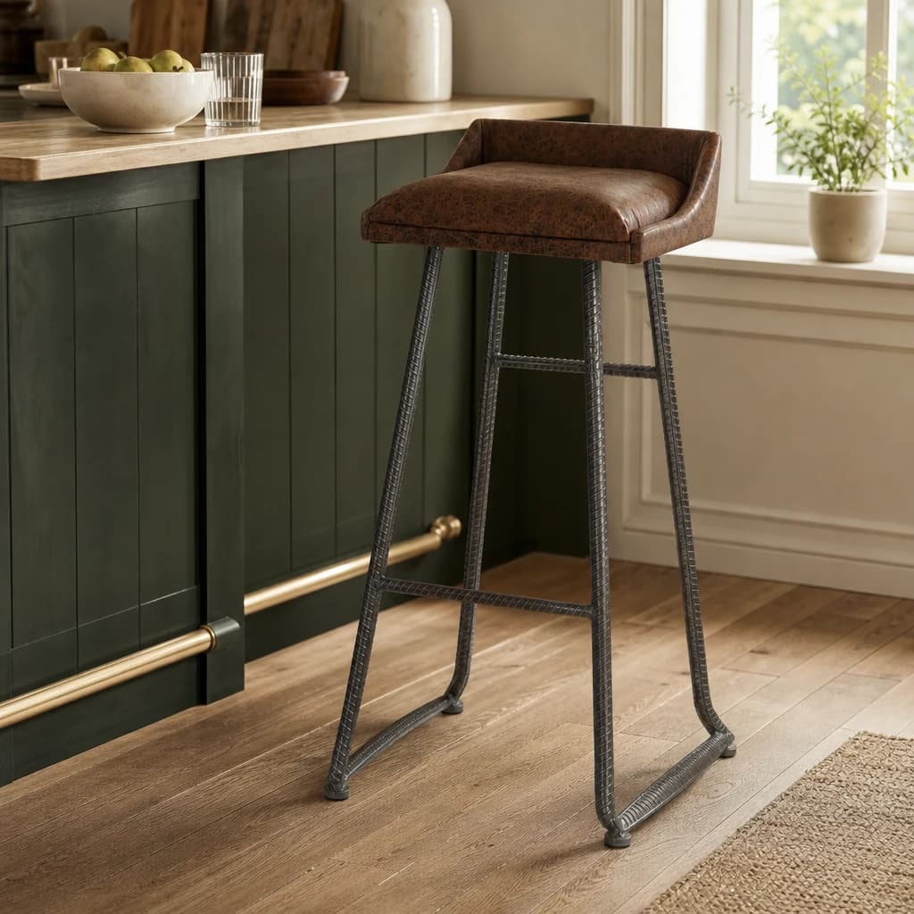 New Foundry Brown Leather Effect Bar Stool - Seating, photo 1 of 7