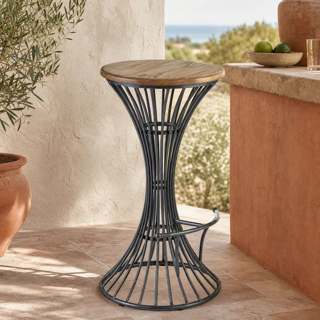 New Foundry Elm Wood And Metal Bar Stool - Seating, photo 1 of 8