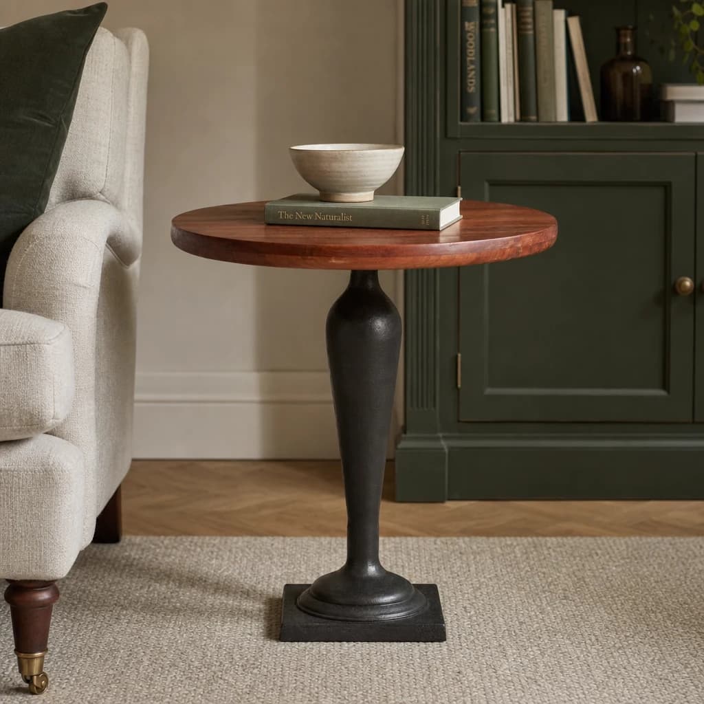 New Foundry Walnut Wood Round Side Table - Tables, photo 1 of 3