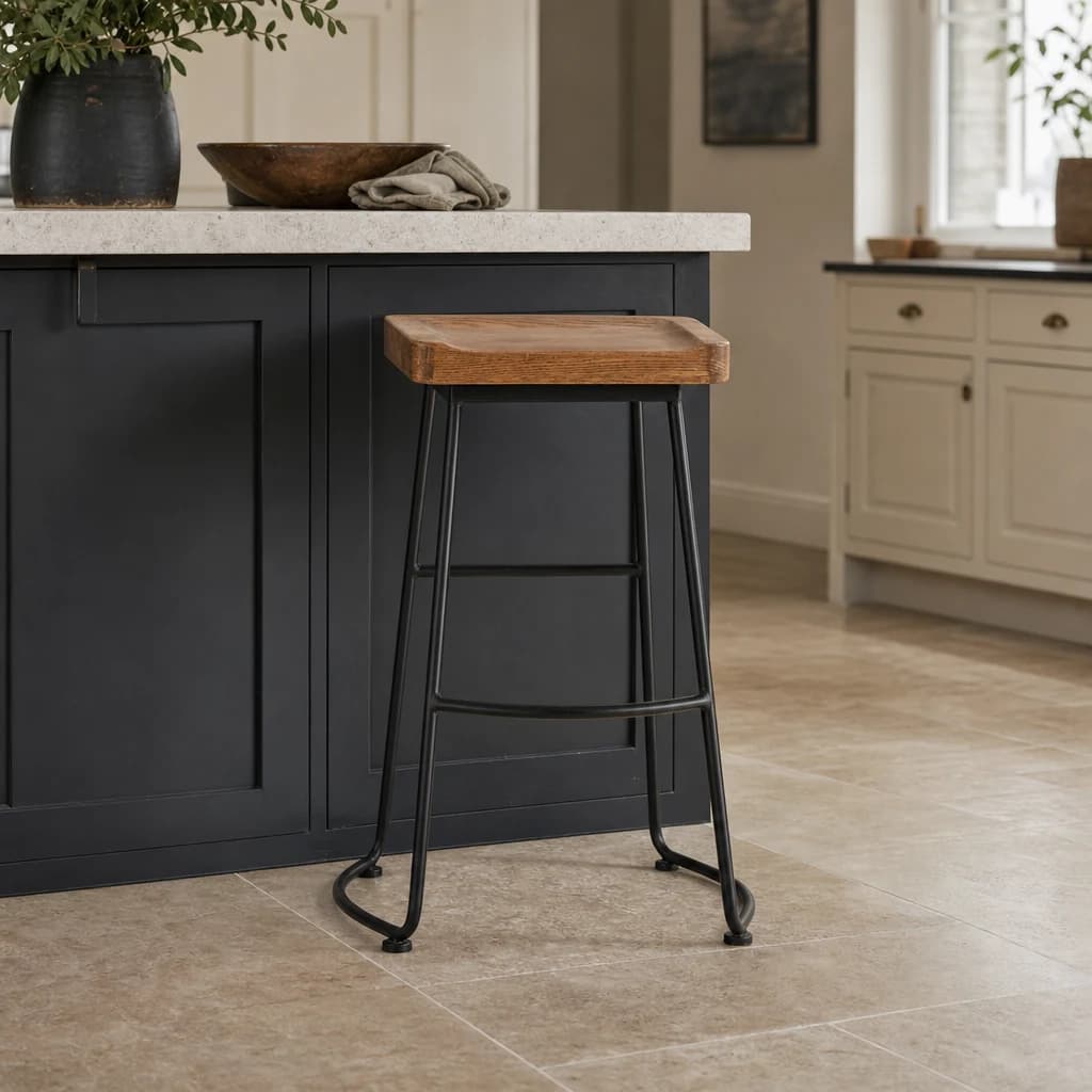 Lyon Weathered Oak Wood and Metal Bar Stool - Seating, photo 1 of 3