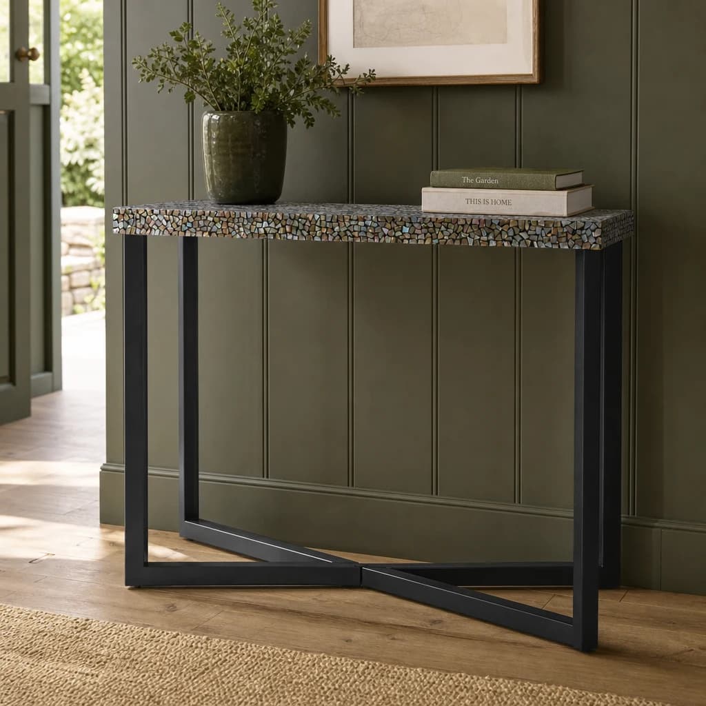 Fusion Crackle Shell Mosaic Rectangular Console Table - Tables, photo 1 of 3