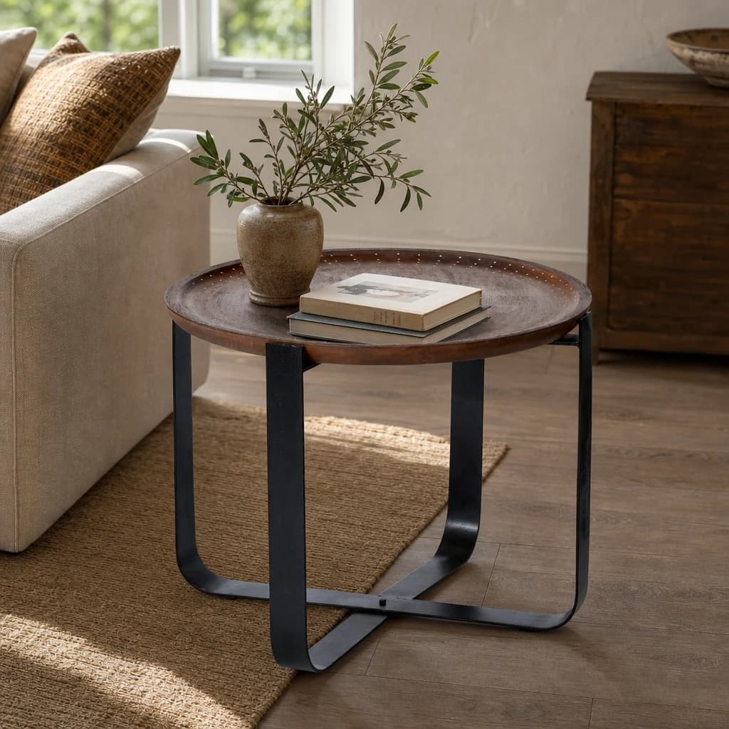 Templar Mango Wood Round Side Table with Black Base - Tables, photo 1 of 4