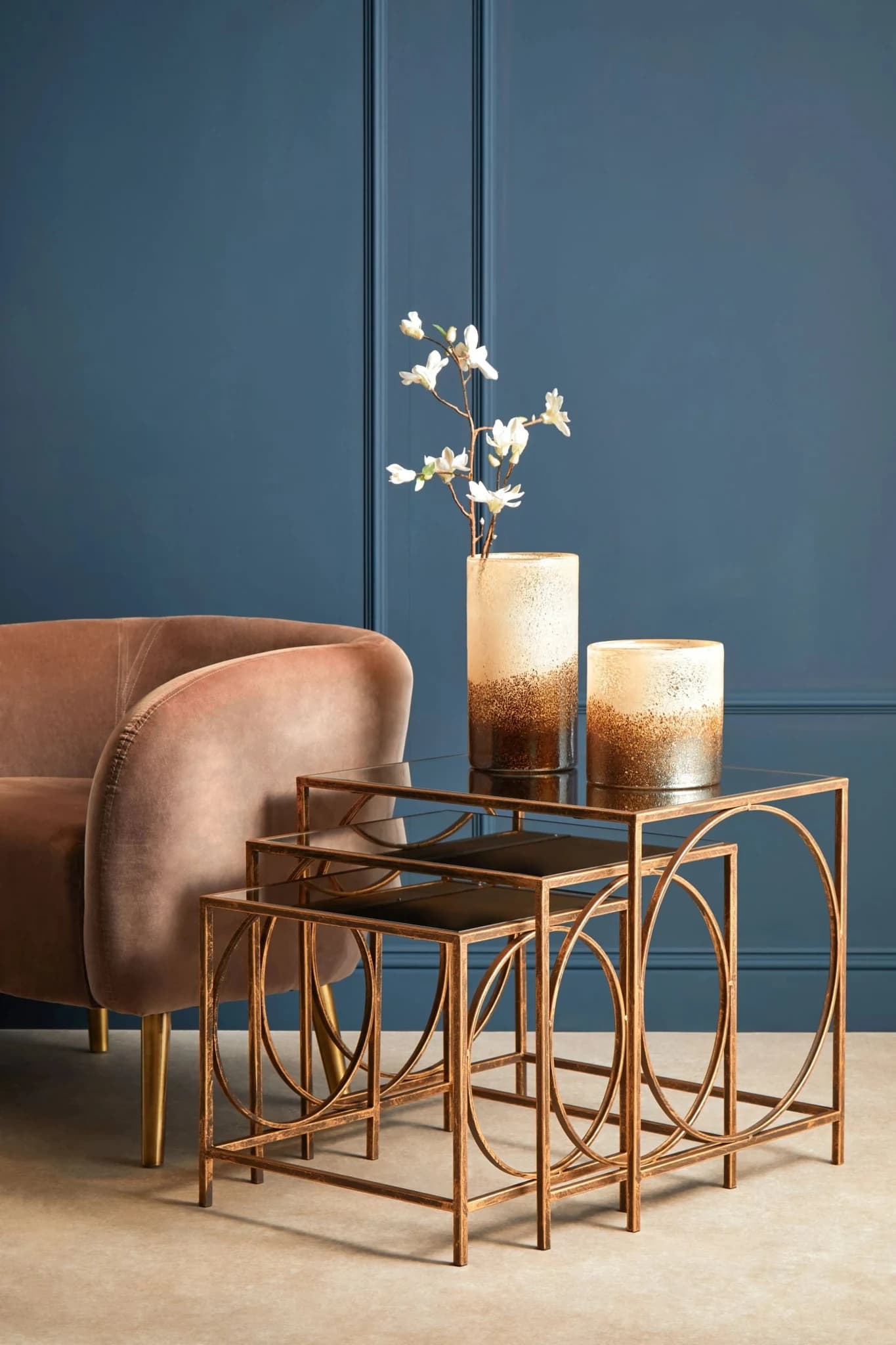 Avantis Bronze Finish Set of 3 Nesting Tables with Mirror Tops - Tables, photo 4 of 7