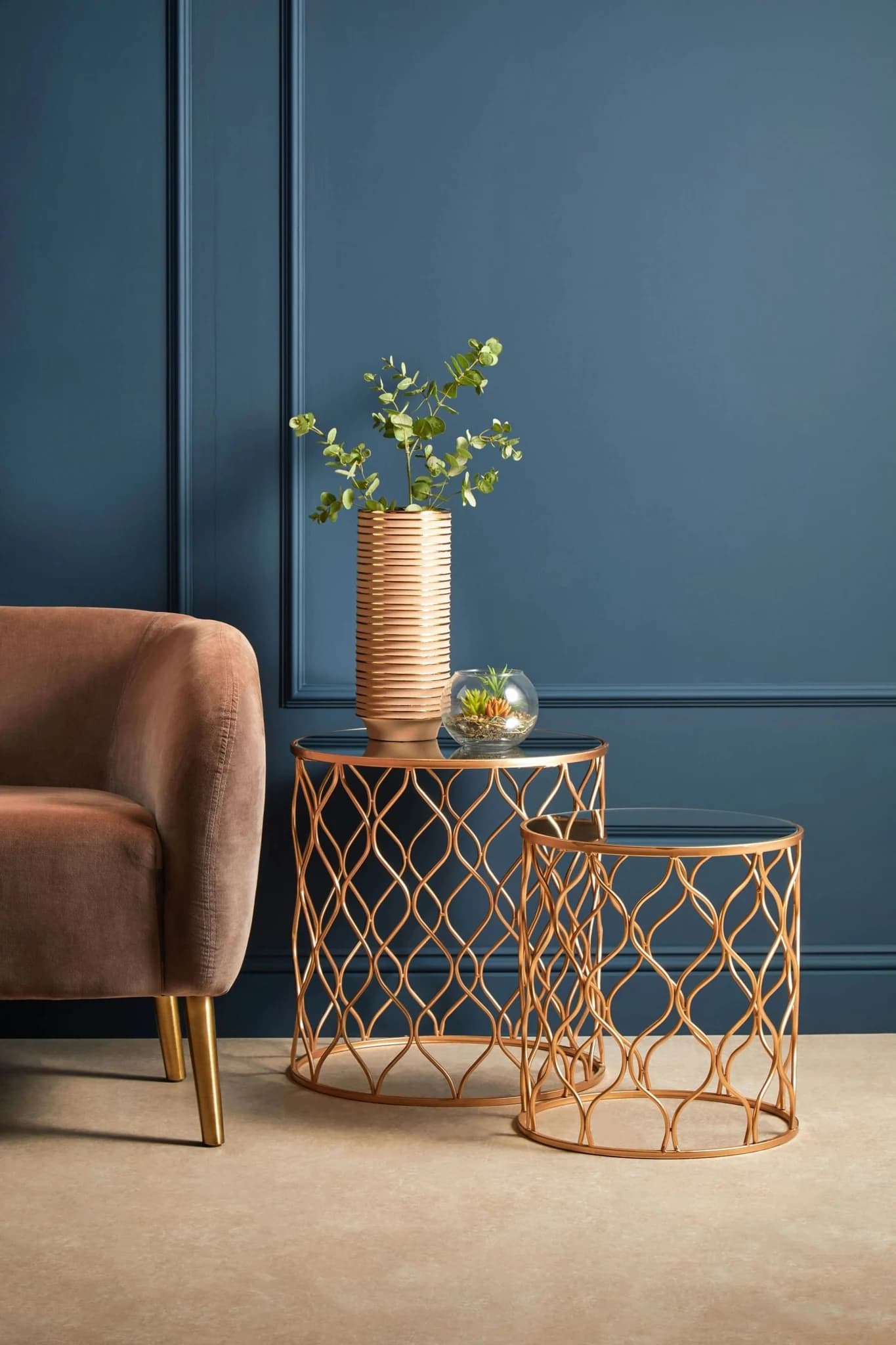 Avantis Set Of Two Copper Finish Side Tables with Mirror Tops - Tables, photo 4 of 7