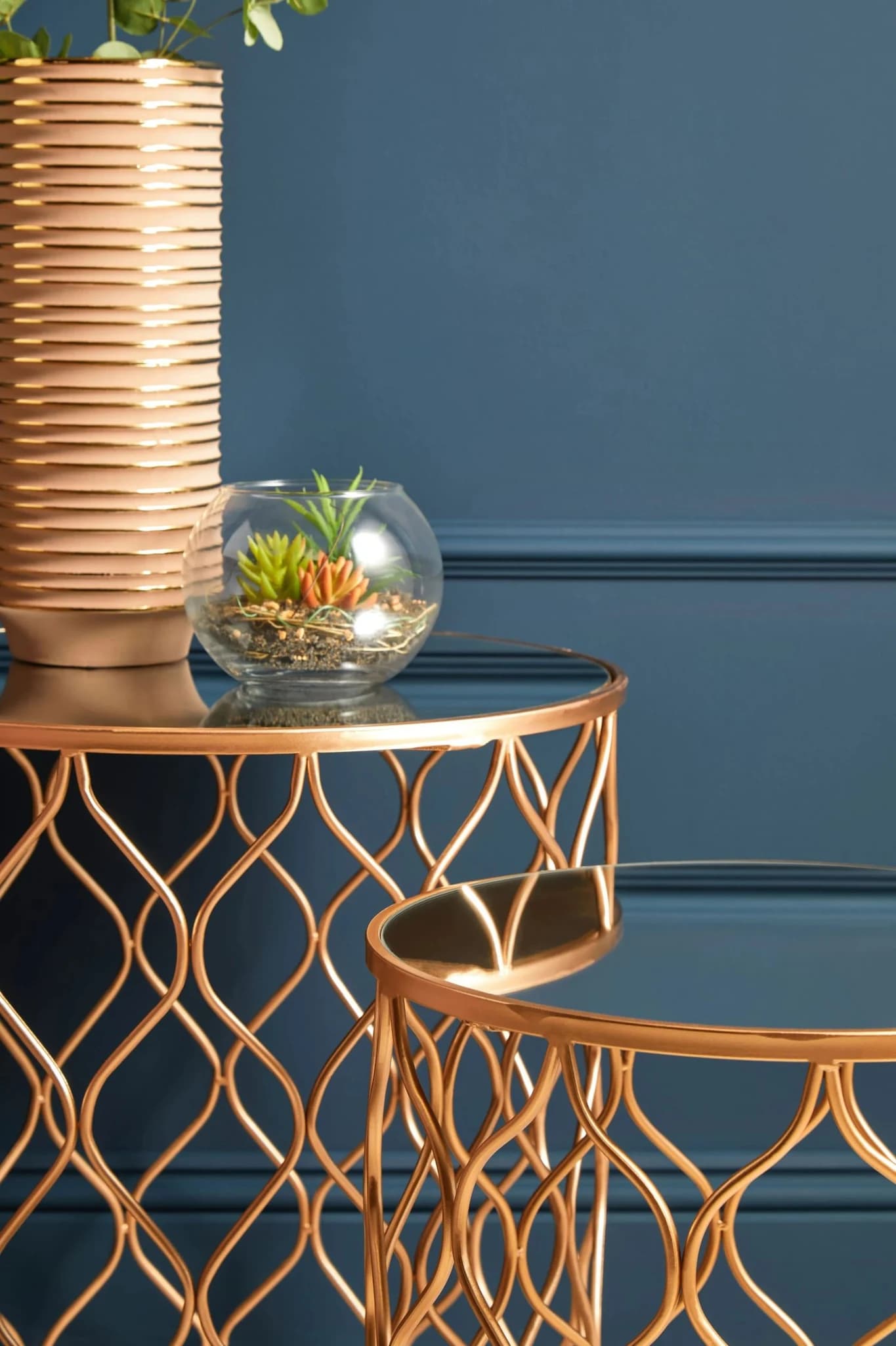 Avantis Set Of Two Copper Finish Side Tables with Mirror Tops - Tables, photo 3 of 7