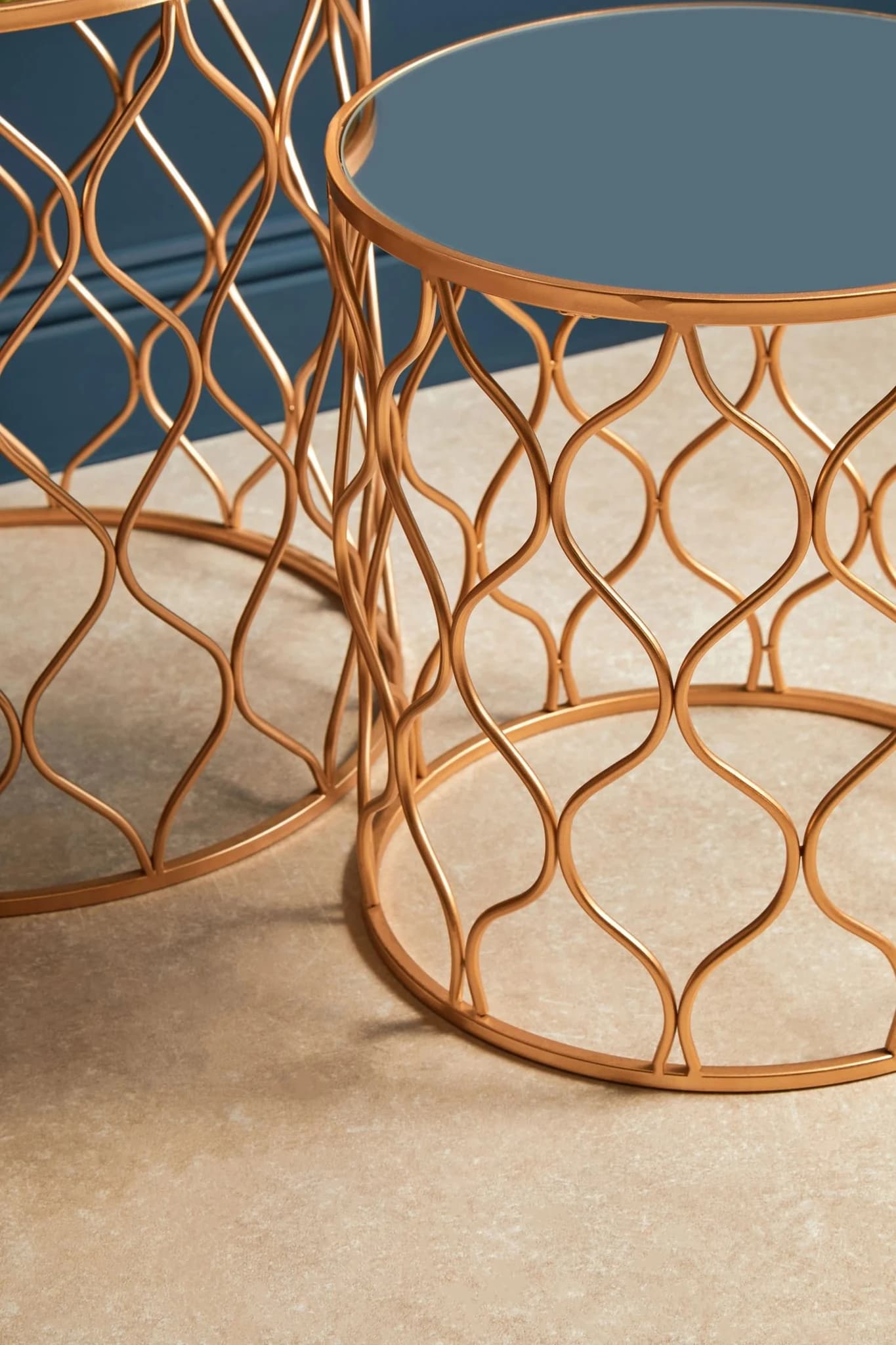 Avantis Set Of Two Copper Finish Side Tables with Mirror Tops - Tables, photo 2 of 7