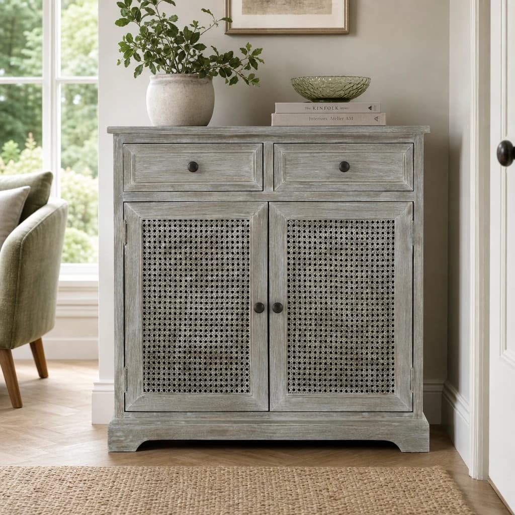 Heritage Grey Wash Rattan and Wooden Two Door Sideboard - Bookcases & shelving, photo 1 of 7