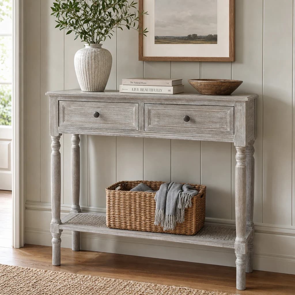 Heritage Two Drawer Grey Wash Wooden Console Table - Tables, photo 1 of 8
