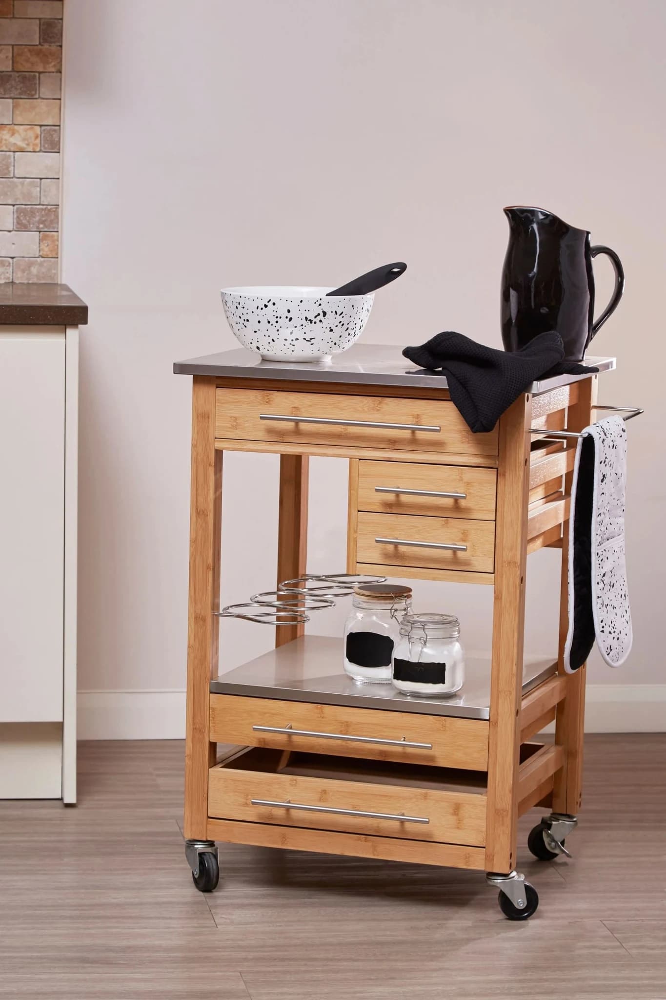 Harlow Bamboo Four Drawer Kitchen Trolley - Furniture, photo 2 of 8