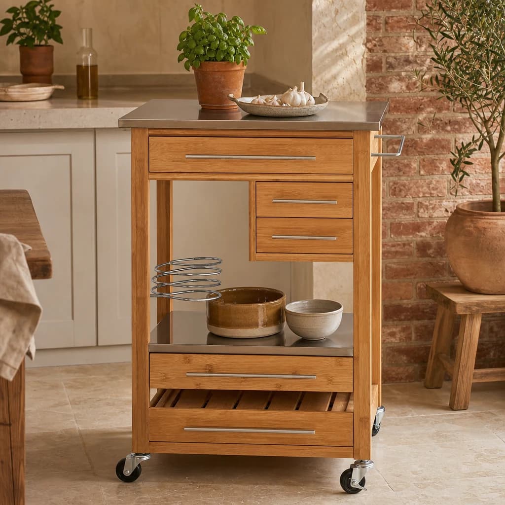Harlow Bamboo Four Drawer Kitchen Trolley - Furniture, photo 1 of 8