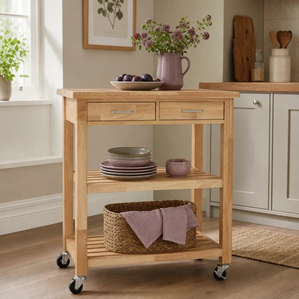 Harlow Glenn Tropical Hevea Wood Kitchen Trolley - Furniture, photo 1 of 8