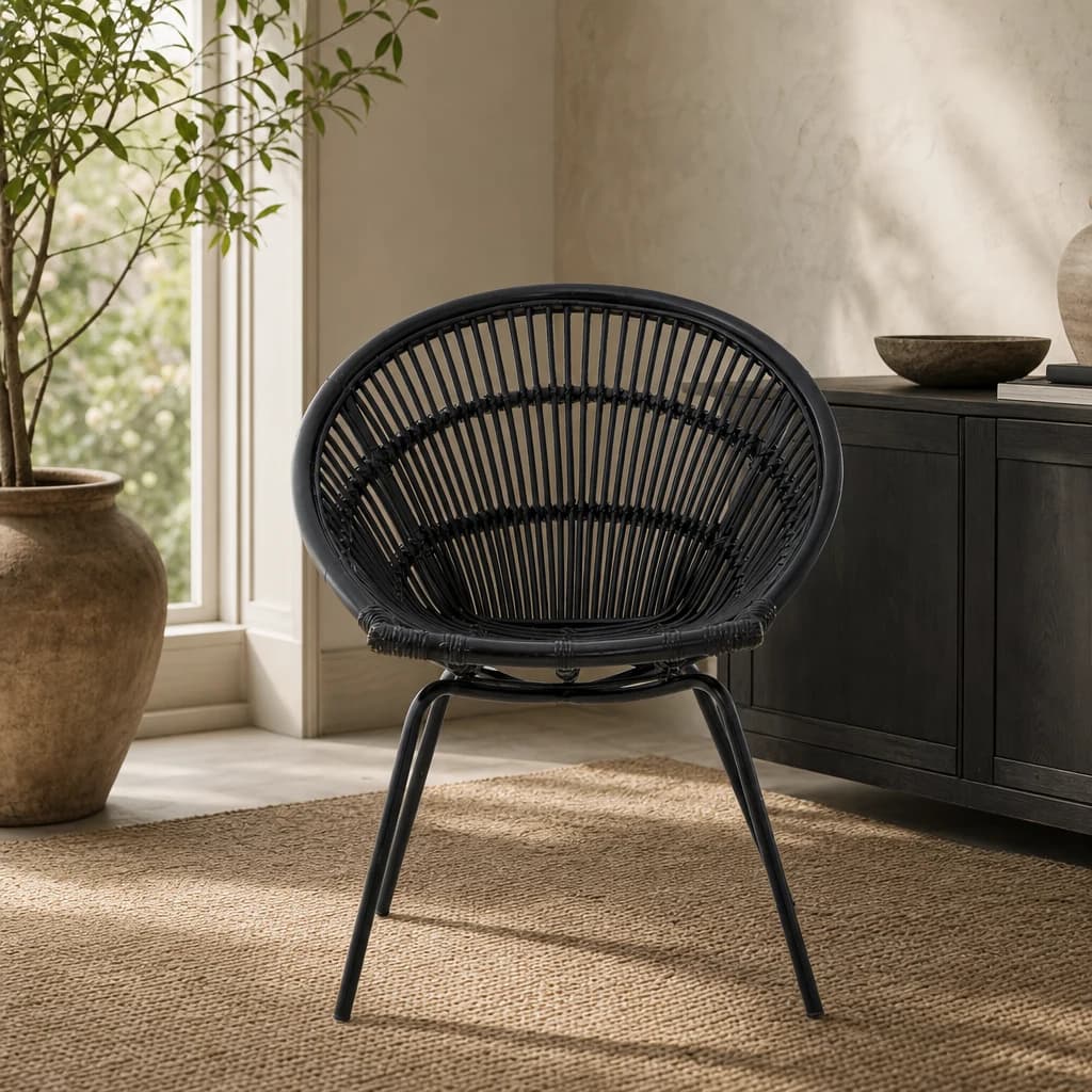 Lagom Black Natural Rattan Chair With Iron Legs