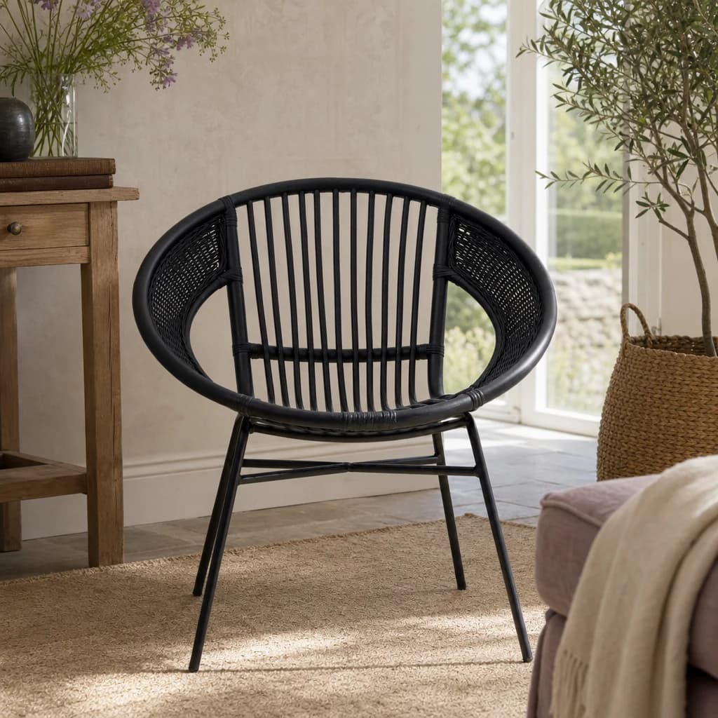 Lagom Black Natural Rattan And Iron Black Chair