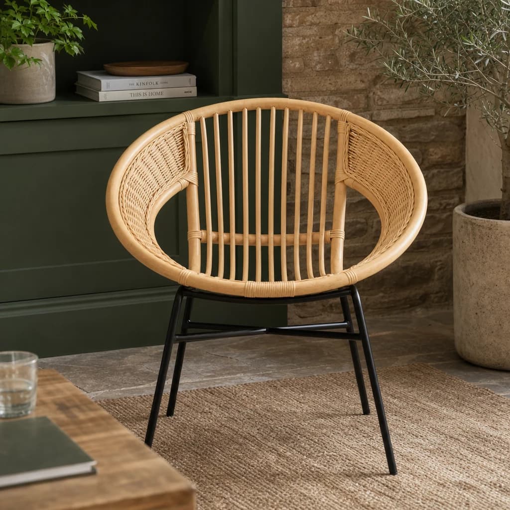 Lagom Natural Rattan And Black Iron Chair