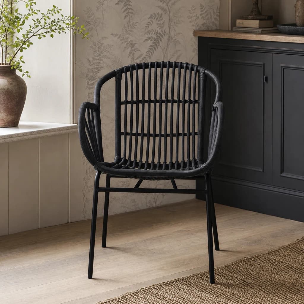 Lagom Black Natural Rattan Chair With Raised Sides