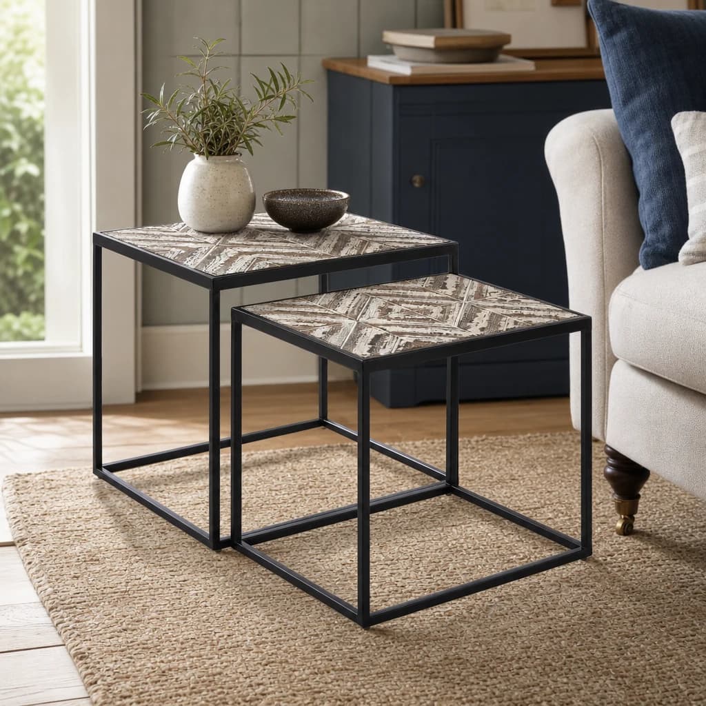 Lombok Rustic Chevron Set Of 2 Side Tables - Tables, photo 1 of 5