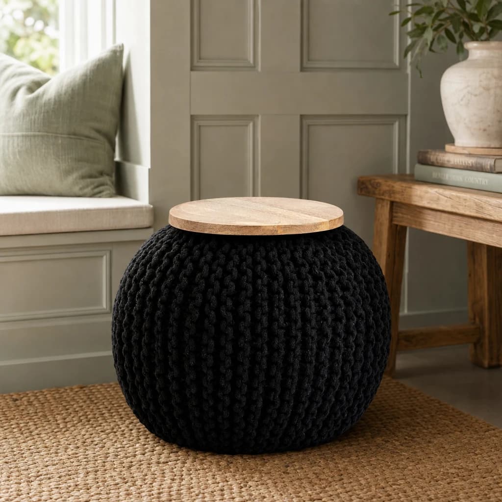 Fusion Black Knitted Pouffe - Decorative, photo 1 of 3