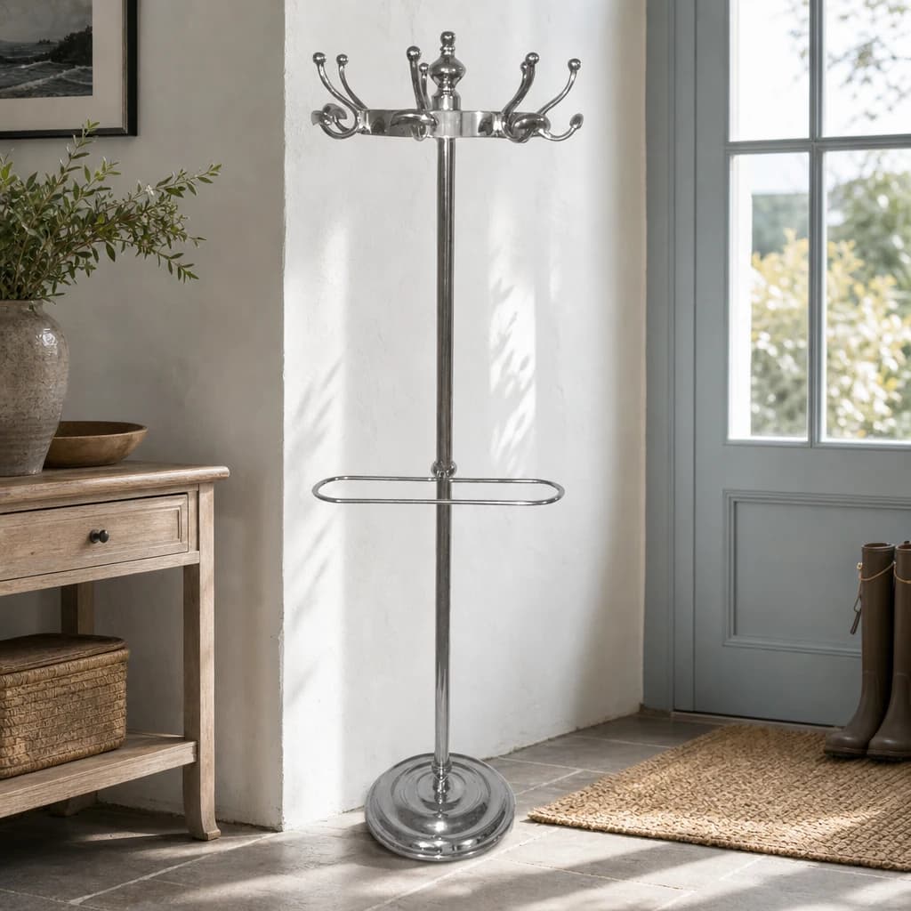Arris Floor Standing Polished Aluminium Coat Stand. - Bookcases & shelving, photo 1 of 2