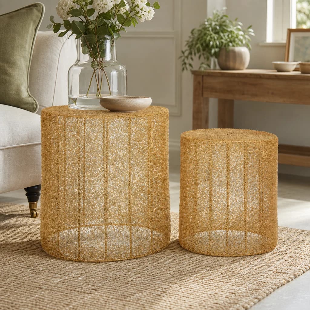 Templar Gold Finish Mesh Set of 2 Round Side Tables - Tables, photo 1 of 5