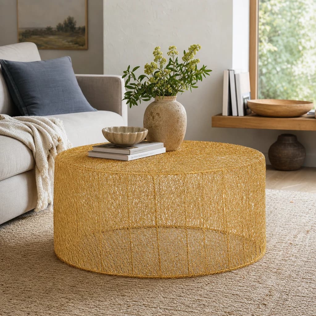 Templar Gold Finish Mesh Round Coffee Table - Tables, photo 1 of 4