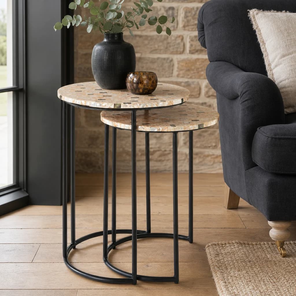 Halle Set of Two Mother Of Pearl Nesting Side Tables - Tables, photo 1 of 5