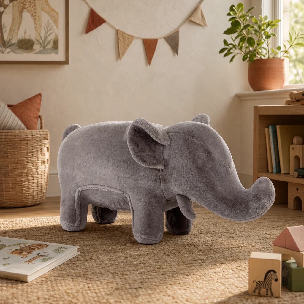 Jungle Safari Kids Grey Elephant Animal Stool - Seating, photo 1 of 6