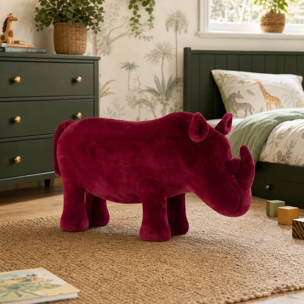 Jungle Safari Kids Maroon Rhino Animal Stool - Seating, photo 1 of 8
