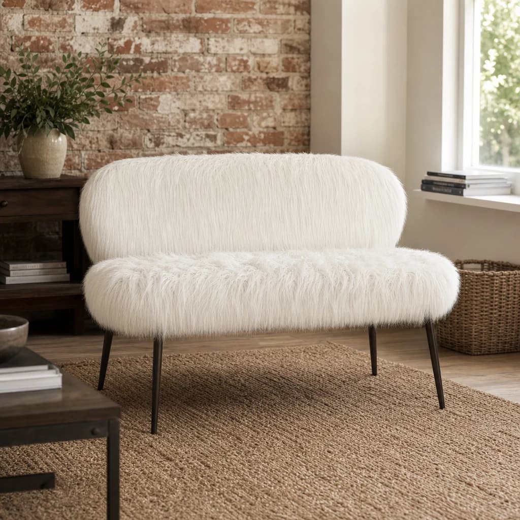 Sienna Faux Fur Two Seater Sofa With Black Legs - Seating, photo 1 of 8